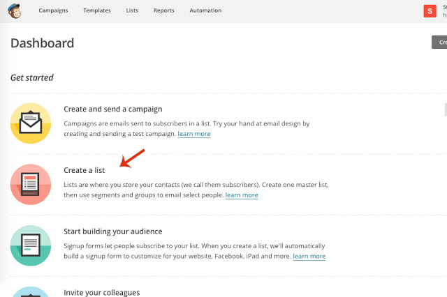 Listen erstellen Mailchimp